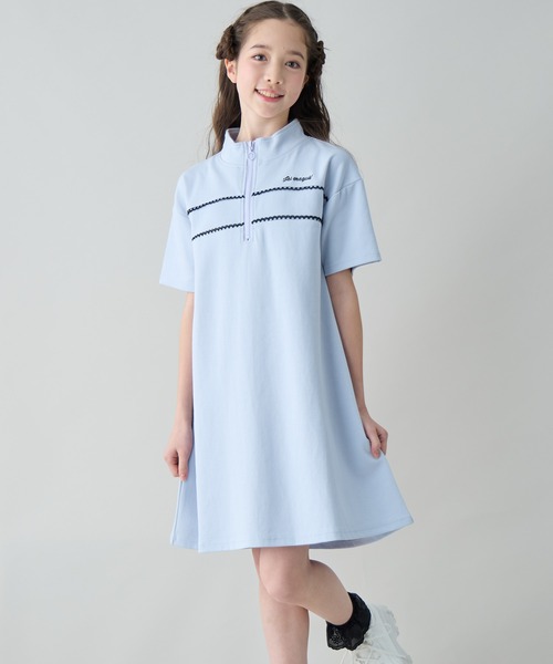 Amourire girl(アムリールガール)の「ハーフジップ レース ミニ丈 半袖 ワンピース(ワンピース・キッズ・サックスブルー/ブラック・140cm/150cm/160cm)」の12枚目の写真