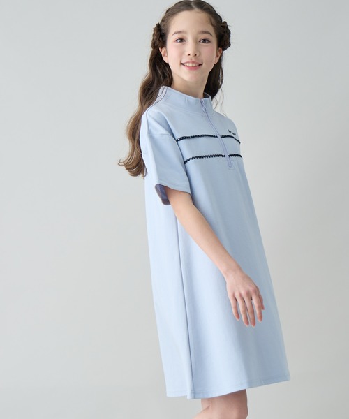 Amourire girl(アムリールガール)の「ハーフジップ レース ミニ丈 半袖 ワンピース(ワンピース・キッズ・サックスブルー/ブラック・140cm/150cm/160cm)」の14枚目の写真