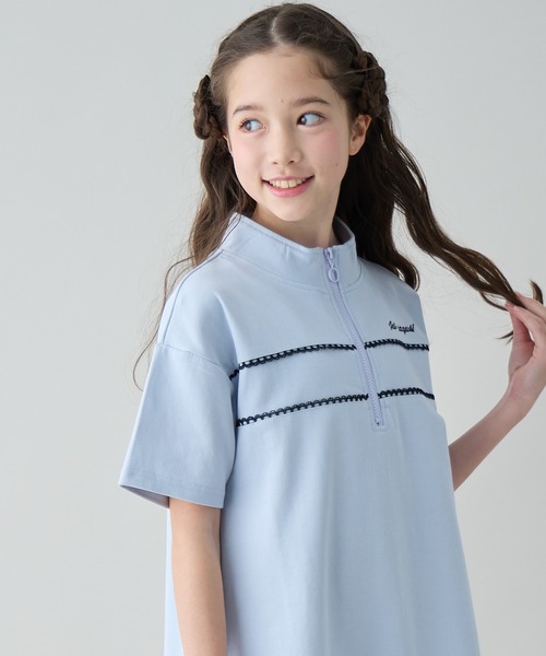 Amourire girl(アムリールガール)の「ハーフジップ レース ミニ丈 半袖 ワンピース(ワンピース・キッズ・サックスブルー/ブラック・140cm/150cm/160cm)」の15枚目の写真