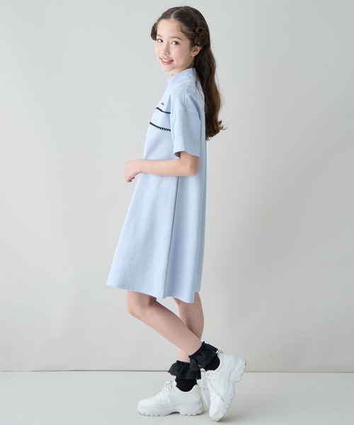 Amourire girl(アムリールガール)の「ハーフジップ レース ミニ丈 半袖 ワンピース(ワンピース・キッズ・サックスブルー/ブラック・140cm/150cm/160cm)」の18枚目の写真