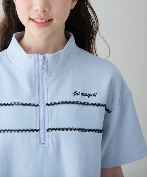 Amourire girl(アムリールガール)の「ハーフジップ レース ミニ丈 半袖 ワンピース(ワンピース・キッズ・サックスブルー/ブラック・140cm/150cm/160cm)」の21枚目の写真