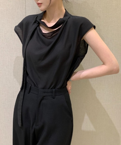 AMAJI(アマジ)の「リボン付き半袖トップス(Tシャツ/カットソー・レディース・ライトピンク/ブラック/ホワイト・FREE)」の6枚目の写真