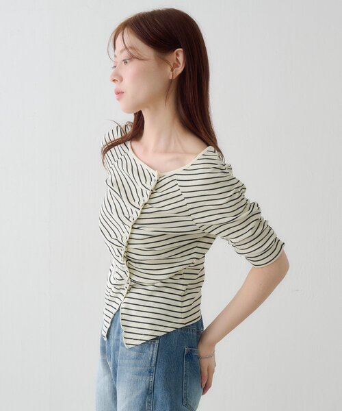 Kastane（カスタネ）の「ギャザーテレコ半袖カーディガン（Tシャツ/カットソー・レディース・ブラック系その他/オフホワイト/ホワイト/サックスブルー/ブラック/アイボリー・FREE）」の18枚目の写真