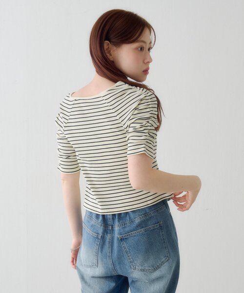 Kastane（カスタネ）の「ギャザーテレコ半袖カーディガン（Tシャツ/カットソー・レディース・ブラック系その他/オフホワイト/ホワイト/サックスブルー/ブラック/アイボリー・FREE）」の19枚目の写真