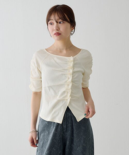 Kastane(カスタネ)の「【無地&ドット】ギャザーテレコ半袖カーディガン(Tシャツ/カットソー・レディース・ブラック系その他/オフホワイト/ホワイト/サックスブルー/ブラック/アイボリー・FREE)」の22枚目の写真