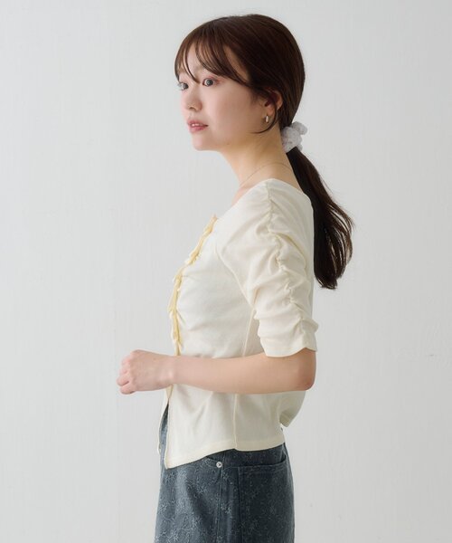 Kastane(カスタネ)の「【無地&ドット】ギャザーテレコ半袖カーディガン(Tシャツ/カットソー・レディース・ブラック系その他/オフホワイト/ホワイト/サックスブルー/ブラック/アイボリー・FREE)」の20枚目の写真