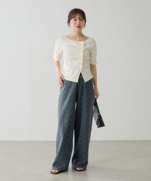 Kastane(カスタネ)の「【無地&ドット】ギャザーテレコ半袖カーディガン(Tシャツ/カットソー・レディース・ブラック系その他/オフホワイト/ホワイト/サックスブルー/ブラック/アイボリー・FREE)」の18枚目の写真