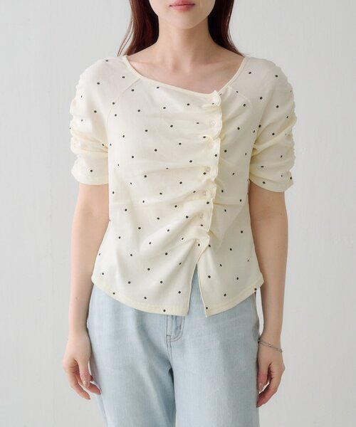 Kastane(カスタネ)の「【無地&ドット】ギャザーテレコ半袖カーディガン(Tシャツ/カットソー・レディース・ブラック系その他/オフホワイト/ホワイト/サックスブルー/ブラック/アイボリー・FREE)」の11枚目の写真