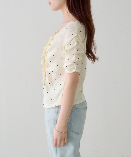 Kastane(カスタネ)の「【無地&ドット】ギャザーテレコ半袖カーディガン(Tシャツ/カットソー・レディース・ブラック系その他/オフホワイト/ホワイト/サックスブルー/ブラック/アイボリー・FREE)」の10枚目の写真