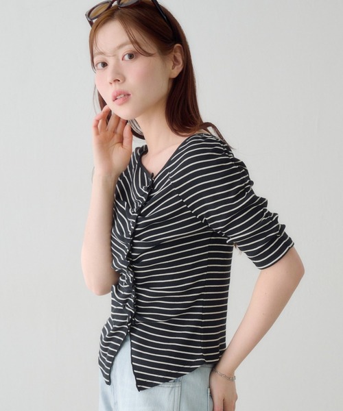 Kastane（カスタネ）の「ギャザーテレコ半袖カーディガン（Tシャツ/カットソー・レディース・ブラック系その他/オフホワイト/ホワイト/サックスブルー/ブラック/アイボリー・FREE）」の12枚目の写真