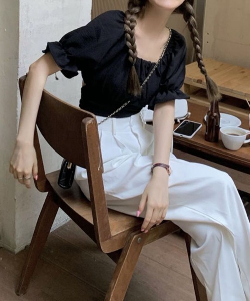 mielu(ミエル)の「バックリボンギャザーブラウス(シャツ/ブラウス・レディース・ブラック/ホワイト・LARGE/MEDIUM)」の9枚目の写真