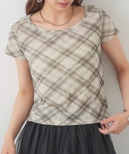 MAGASIN DE MODE Chou Chou(マガジンデモードシュシュ)の「【MAGASIN DE MODE Chou Chou】チェック柄ミニTシャツ 韓国 ピチT XNN(Tシャツ/カットソー・レディース・グレー/ライトブルー/ライトベージュ・FREE)」の3枚目の写真