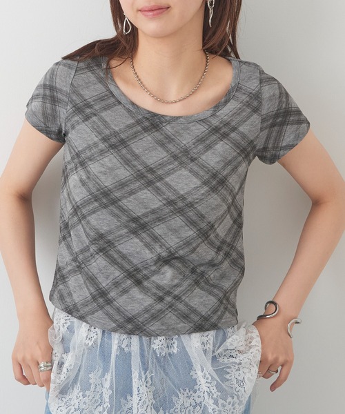 MAGASIN DE MODE Chou Chou(マガジンデモードシュシュ)の「【MAGASIN DE MODE Chou Chou】チェック柄ミニTシャツ 韓国 ピチT XNN(Tシャツ/カットソー・レディース・グレー/ライトブルー/ライトベージュ・FREE)」の14枚目の写真