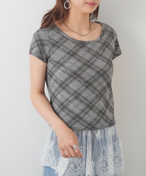 MAGASIN DE MODE Chou Chou(マガジンデモードシュシュ)の「【MAGASIN DE MODE Chou Chou】チェック柄ミニTシャツ 韓国 ピチT XNN(Tシャツ/カットソー・レディース・グレー/ライトブルー/ライトベージュ・FREE)」の13枚目の写真