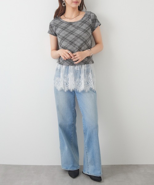 MAGASIN DE MODE Chou Chou(マガジンデモードシュシュ)の「【MAGASIN DE MODE Chou Chou】チェック柄ミニTシャツ 韓国 ピチT XNN(Tシャツ/カットソー・レディース・グレー/ライトブルー/ライトベージュ・FREE)」の12枚目の写真