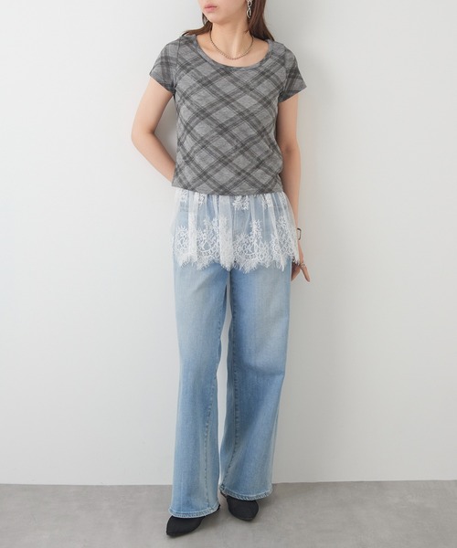 MAGASIN DE MODE Chou Chou(マガジンデモードシュシュ)の「【MAGASIN DE MODE Chou Chou】チェック柄ミニTシャツ 韓国 ピチT XNN(Tシャツ/カットソー・レディース・グレー/ライトブルー/ライトベージュ・FREE)」の11枚目の写真