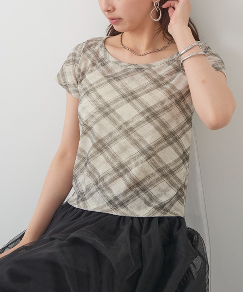 MAGASIN DE MODE Chou Chou(マガジンデモードシュシュ)の「【MAGASIN DE MODE Chou Chou】チェック柄ミニTシャツ 韓国 ピチT XNN(Tシャツ/カットソー・レディース・グレー/ライトブルー/ライトベージュ・FREE)」の17枚目の写真