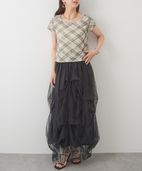 MAGASIN DE MODE Chou Chou(マガジンデモードシュシュ)の「【MAGASIN DE MODE Chou Chou】チェック柄ミニTシャツ 韓国 ピチT XNN(Tシャツ/カットソー・レディース・グレー/ライトブルー/ライトベージュ・FREE)」の15枚目の写真