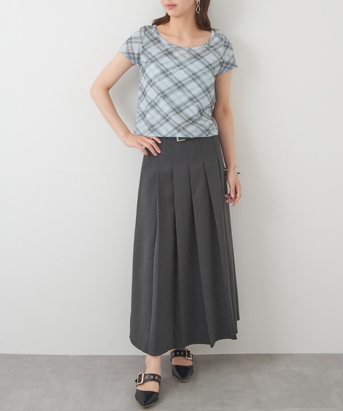 MAGASIN DE MODE Chou Chou(マガジンデモードシュシュ)の「【MAGASIN DE MODE Chou Chou】チェック柄ミニTシャツ 韓国 ピチT XNN(Tシャツ/カットソー・レディース・グレー/ライトブルー/ライトベージュ・FREE)」の5枚目の写真