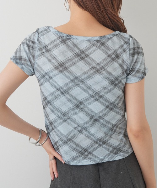 MAGASIN DE MODE Chou Chou(マガジンデモードシュシュ)の「【MAGASIN DE MODE Chou Chou】チェック柄ミニTシャツ 韓国 ピチT XNN(Tシャツ/カットソー・レディース・グレー/ライトブルー/ライトベージュ・FREE)」の7枚目の写真