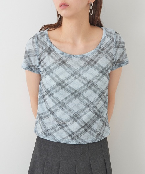 MAGASIN DE MODE Chou Chou(マガジンデモードシュシュ)の「【MAGASIN DE MODE Chou Chou】チェック柄ミニTシャツ 韓国 ピチT XNN(Tシャツ/カットソー・レディース・グレー/ライトブルー/ライトベージュ・FREE)」の9枚目の写真