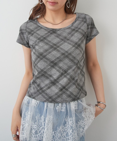 MAGASIN DE MODE Chou Chou(マガジンデモードシュシュ)の「【MAGASIN DE MODE Chou Chou】チェック柄ミニTシャツ 韓国 ピチT XNN(Tシャツ/カットソー・レディース・グレー/ライトブルー/ライトベージュ・FREE)」の21枚目の写真