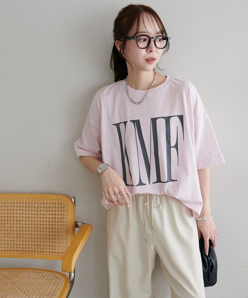 DISCOAT(ディスコート)の「【WEB限定】ショート丈ロゴ半袖Tシャツ(Tシャツ/カットソー・レディース・ホワイト系その他2/ピンク/ホワイト系その他・FREE)」の7枚目の写真