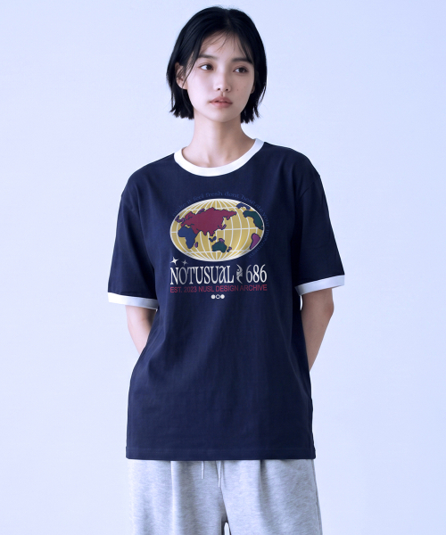 NOTUSUAL(ノットユージュアル)の「カラーリングワールド リンガー 半袖Tシャツ 4色(Tシャツ/カットソー・レディース・クリーム/ホワイト×グリーン/ホワイト/ネイビー・SMALL/MEDIUM/LARGE/X-LARGE)」の7枚目の写真