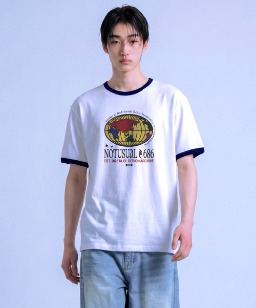 NOTUSUAL(ノットユージュアル)の「カラーリングワールド リンガー 半袖Tシャツ 4色(Tシャツ/カットソー・レディース・クリーム/ホワイト×グリーン/ホワイト/ネイビー・SMALL/MEDIUM/LARGE/X-LARGE)」の8枚目の写真