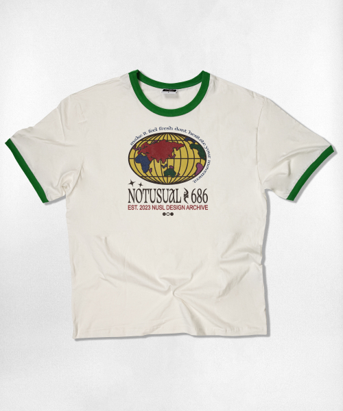NOTUSUAL(ノットユージュアル)の「カラーリングワールド リンガー 半袖Tシャツ 4色(Tシャツ/カットソー・レディース・クリーム/ホワイト×グリーン/ホワイト/ネイビー・SMALL/MEDIUM/LARGE/X-LARGE)」の9枚目の写真