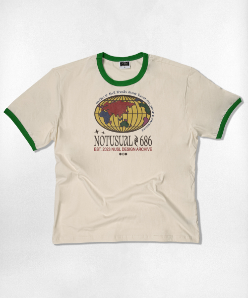 NOTUSUAL(ノットユージュアル)の「カラーリングワールド リンガー 半袖Tシャツ 4色(Tシャツ/カットソー・レディース・クリーム/ホワイト×グリーン/ホワイト/ネイビー・SMALL/MEDIUM/LARGE/X-LARGE)」の11枚目の写真