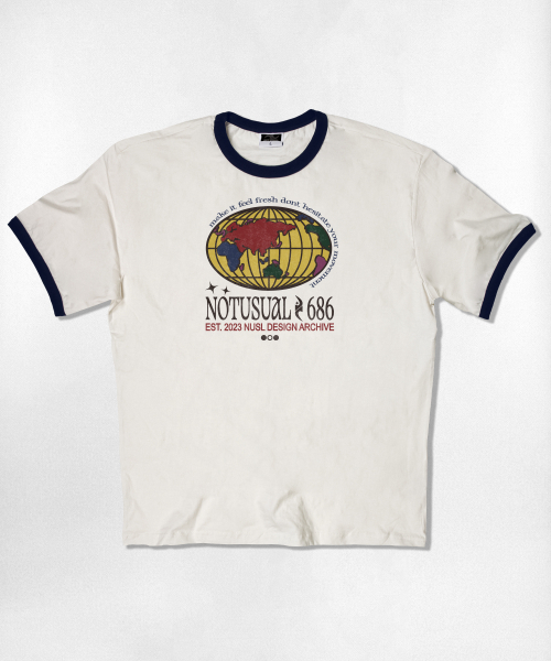 NOTUSUAL(ノットユージュアル)の「カラーリングワールド リンガー 半袖Tシャツ 4色(Tシャツ/カットソー・レディース・クリーム/ホワイト×グリーン/ホワイト/ネイビー・SMALL/MEDIUM/LARGE/X-LARGE)」の12枚目の写真