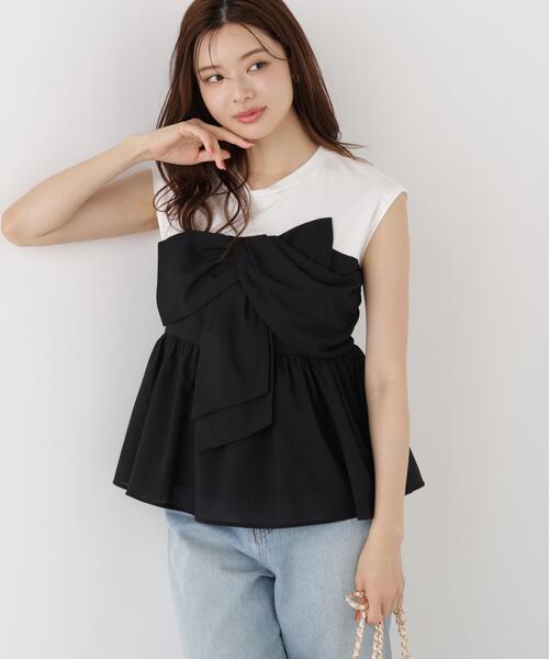 PROPORTION BODY DRESSING（プロポーションボディドレッシング）の「フロントリボンドッキングカットソー / 1216260600（Tシャツ/カットソー・レディース・グレー/ブラック・FREE）」の2枚目の写真