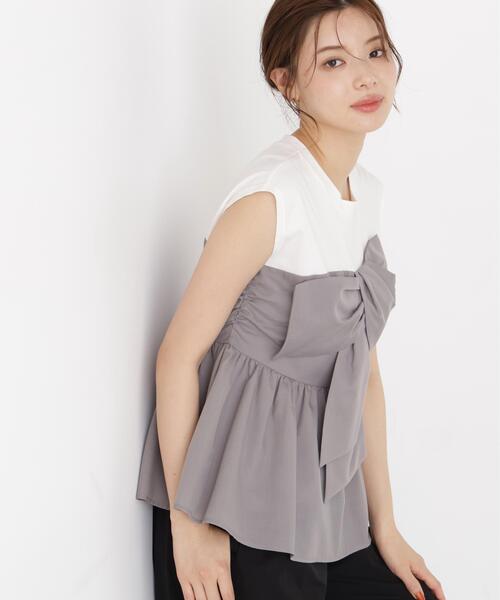 PROPORTION BODY DRESSING（プロポーションボディドレッシング）の「フロントリボンドッキングカットソー / 1216260600（Tシャツ/カットソー・レディース・グレー/ブラック・FREE）」の3枚目の写真