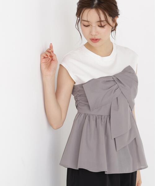 PROPORTION BODY DRESSING（プロポーションボディドレッシング）の「フロントリボンドッキングカットソー / 1216260600（Tシャツ/カットソー・レディース・グレー/ブラック・FREE）」の4枚目の写真