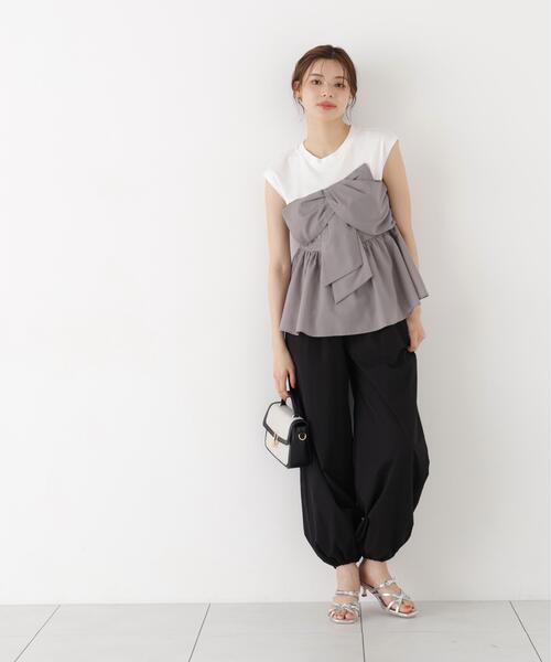 PROPORTION BODY DRESSING（プロポーションボディドレッシング）の「フロントリボンドッキングカットソー / 1216260600（Tシャツ/カットソー・レディース・グレー/ブラック・FREE）」の5枚目の写真