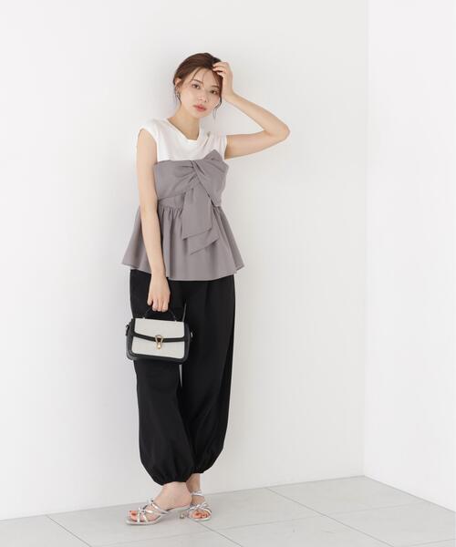 PROPORTION BODY DRESSING（プロポーションボディドレッシング）の「フロントリボンドッキングカットソー / 1216260600（Tシャツ/カットソー・レディース・グレー/ブラック・FREE）」の6枚目の写真