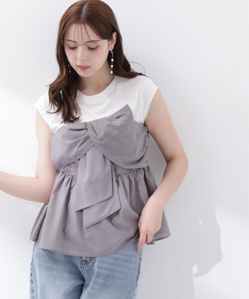PROPORTION BODY DRESSING（プロポーションボディドレッシング）の「フロントリボンドッキングカットソー / 1216260600（Tシャツ/カットソー・レディース・グレー/ブラック・FREE）」の8枚目の写真