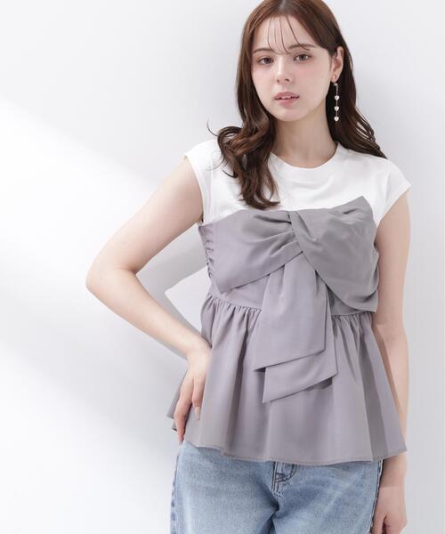 PROPORTION BODY DRESSING（プロポーションボディドレッシング）の「フロントリボンドッキングカットソー / 1216260600（Tシャツ/カットソー・レディース・グレー/ブラック・FREE）」の9枚目の写真