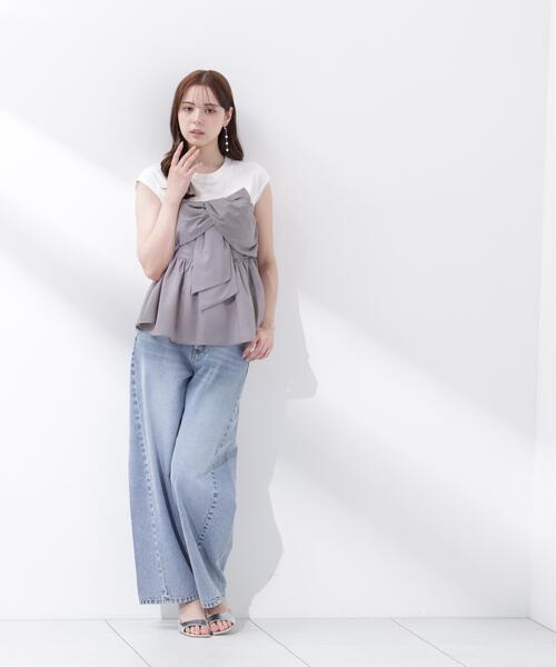 PROPORTION BODY DRESSING（プロポーションボディドレッシング）の「フロントリボンドッキングカットソー / 1216260600（Tシャツ/カットソー・レディース・グレー/ブラック・FREE）」の12枚目の写真