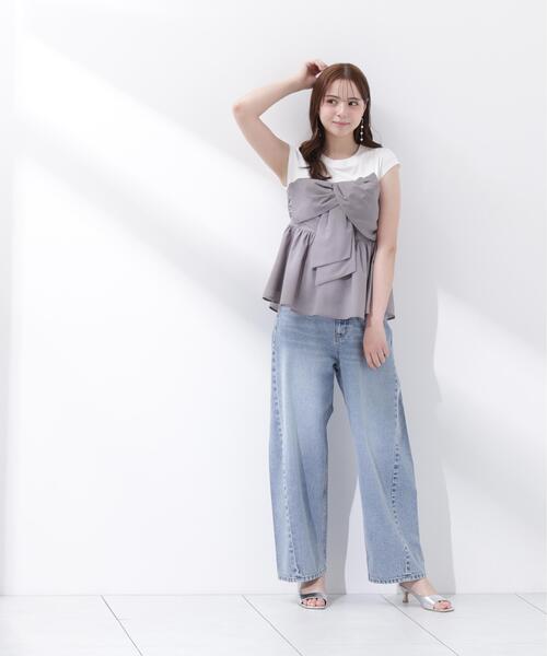 PROPORTION BODY DRESSING（プロポーションボディドレッシング）の「フロントリボンドッキングカットソー / 1216260600（Tシャツ/カットソー・レディース・グレー/ブラック・FREE）」の13枚目の写真