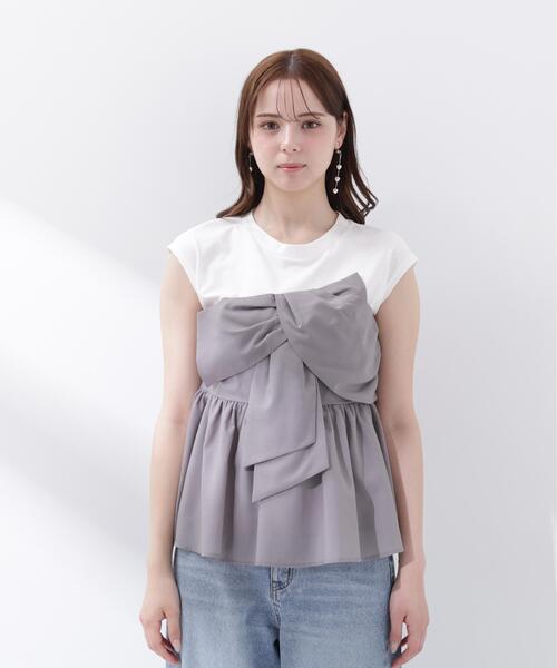 PROPORTION BODY DRESSING（プロポーションボディドレッシング）の「フロントリボンドッキングカットソー / 1216260600（Tシャツ/カットソー・レディース・グレー/ブラック・FREE）」の14枚目の写真