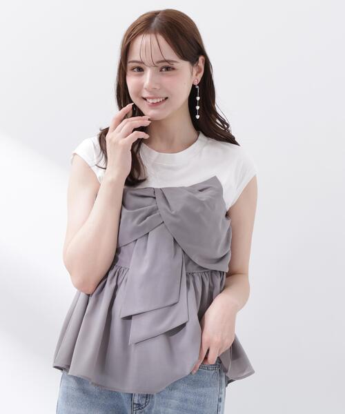 PROPORTION BODY DRESSING（プロポーションボディドレッシング）の「フロントリボンドッキングカットソー / 1216260600（Tシャツ/カットソー・レディース・グレー/ブラック・FREE）」の18枚目の写真