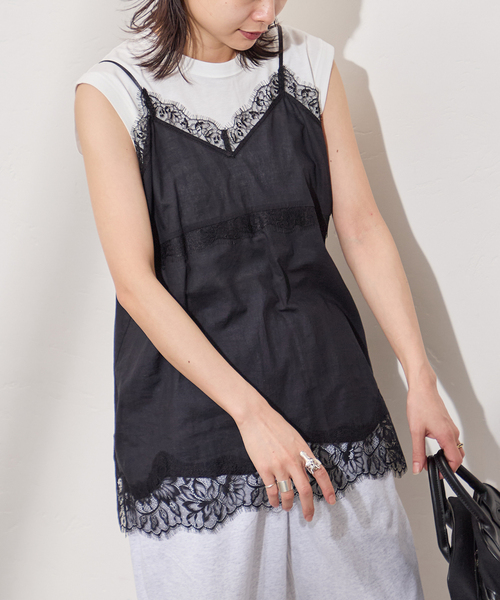 JOURNAL STANDARD(ジャーナルスタンダード)の「《追加2》ボイルアイラッシュレースキャミ(シャツ/ブラウス・レディース・アイボリー/ブラック・FREE)」の3枚目の写真