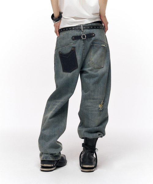 SCHISM INDUCING(スキズムインデューシング)の「WORN ENGINEERED JEANS BLUE(デニムパンツ・レディース・その他・LARGE/MEDIUM)」の1枚目の写真