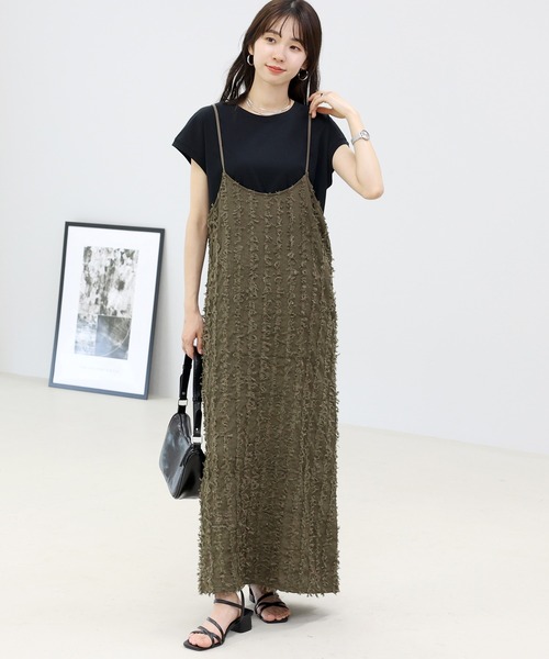 Aletta vita(アレッタビータ)の「ストライプフリンジキャミワンピース(ワンピース・レディース・モカ/ブラック・M)」の14枚目の写真