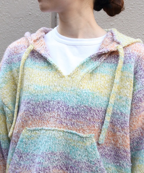 MEYAME(メヤメ)の「MEYAME/メヤメ ウールメキシカンニットパーカ WOOL MEXICAN KNIT PARKA MEY-2526(ニット/セーター・レディース・イエロー/ピンク・FREE)」の3枚目の写真
