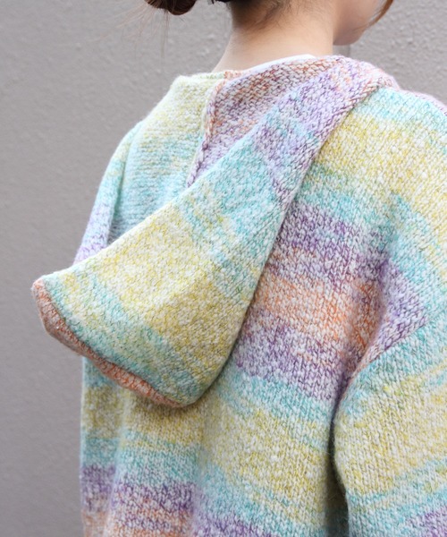MEYAME(メヤメ)の「MEYAME/メヤメ ウールメキシカンニットパーカ WOOL MEXICAN KNIT PARKA MEY-2526(ニット/セーター・レディース・イエロー/ピンク・FREE)」の4枚目の写真
