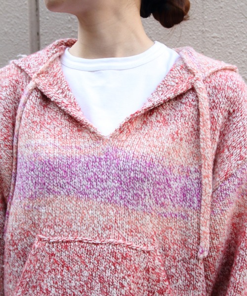 MEYAME(メヤメ)の「MEYAME/メヤメ ウールメキシカンニットパーカ WOOL MEXICAN KNIT PARKA MEY-2526(ニット/セーター・レディース・イエロー/ピンク・FREE)」の13枚目の写真
