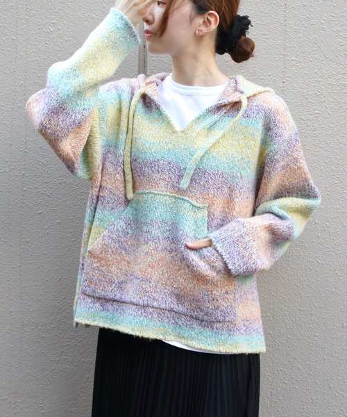 MEYAME(メヤメ)の「MEYAME/メヤメ ウールメキシカンニットパーカ WOOL MEXICAN KNIT PARKA MEY-2526(ニット/セーター・レディース・イエロー/ピンク・FREE)」の21枚目の写真